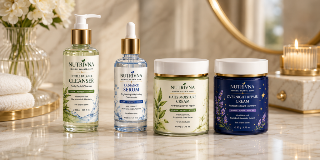 luxurious skincare on marble vanity